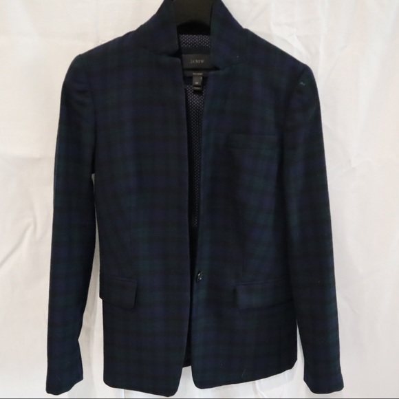 J. Crew Wool Tartan plaid, navy and forest green riding jacket. - Picture 4 of 5